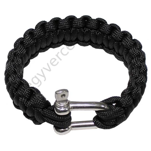 Karkötő, paracord, 2,3 cm, fém csattos, fekete