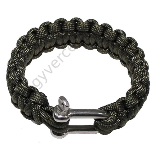 Karkötő, paracord, 2,3 cm, fém csattos, zöld